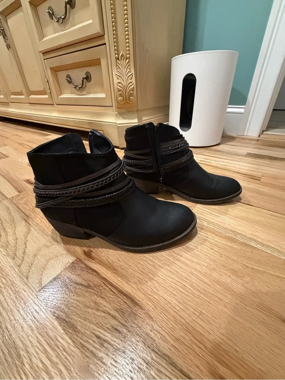 SO Women's Black Ankle Boot with Braided Strap Detail